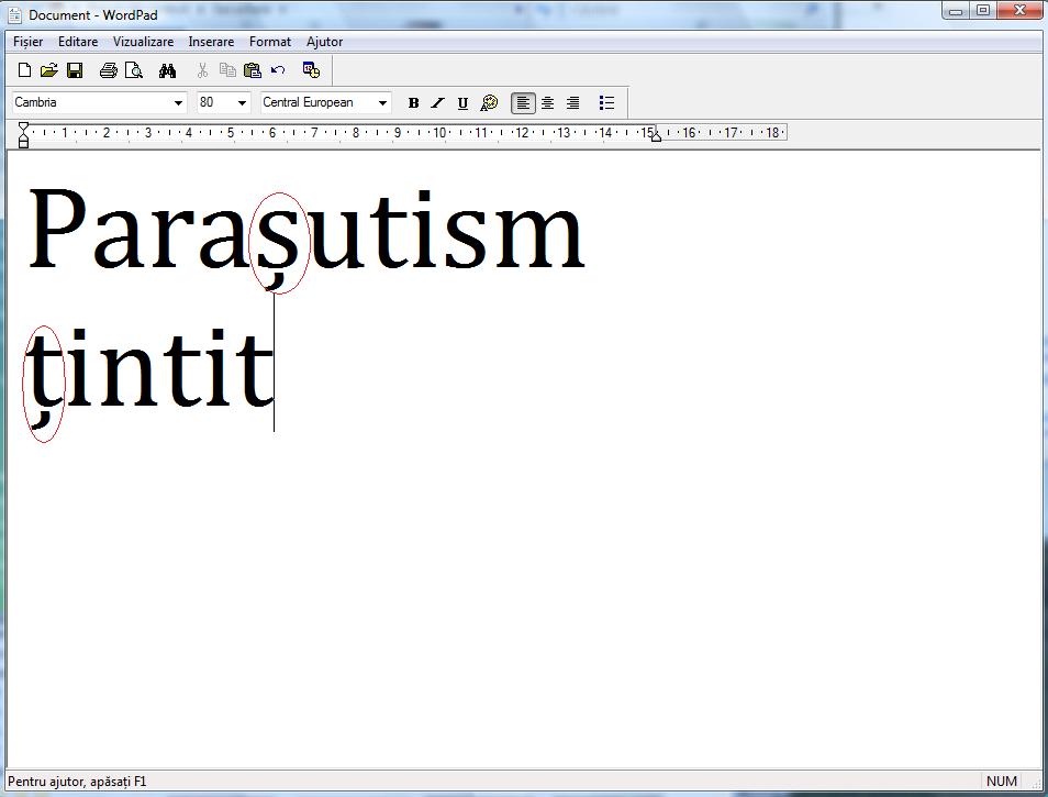 WordPad cu caractere corecte